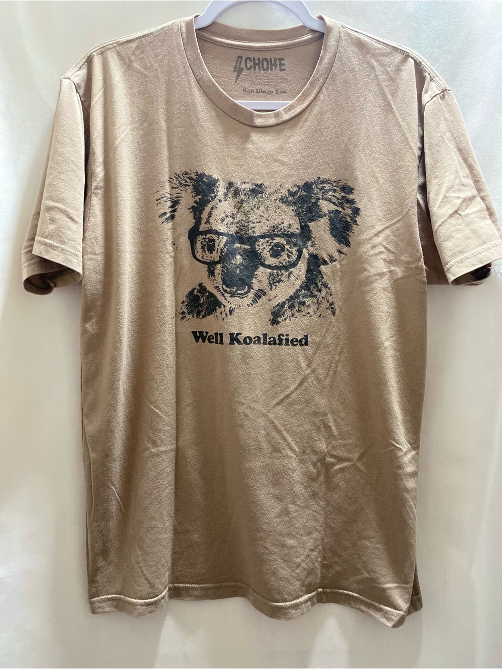 Choke San Diego Zoo “Well Koalafied” Koala Graphic Tan Men's T-Shirt Large #rare